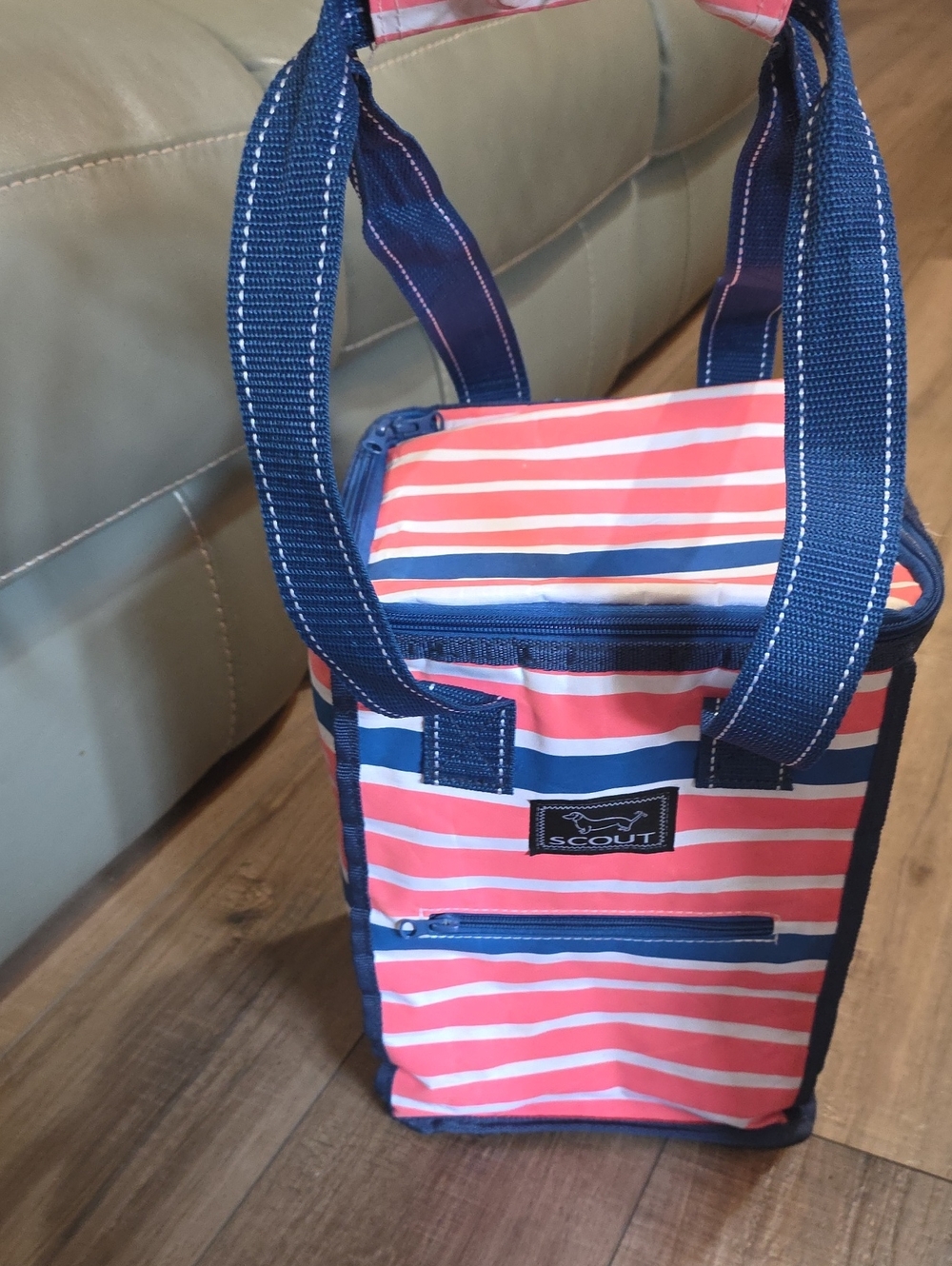 Scout Coral and Navy Striped Cooler Tote